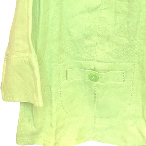 Talbots Linen Button Up Top 18W Green Cuffed Sleeves V Neck 100% Linen Pockets - Picture 5 of 7